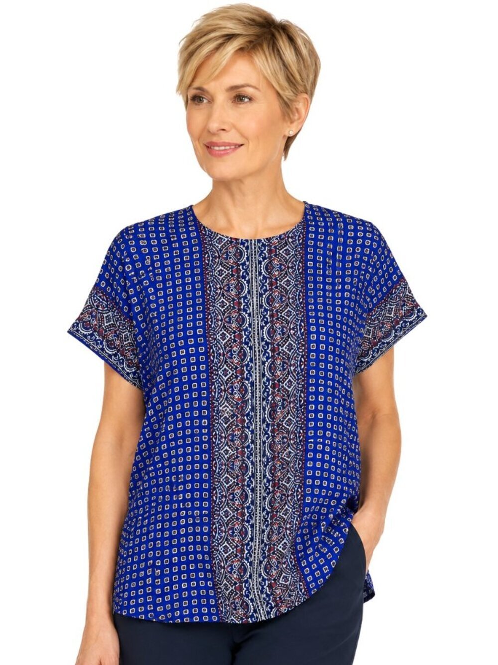 Madewell Blue Paisley Silk Short Sleeve Top